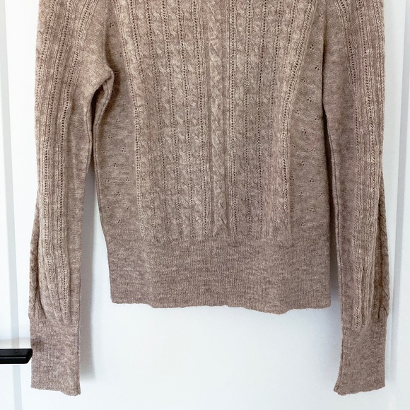 Doen x Reformation Dolly Puff Sleeve Heathered Tan Sweater - Size M - Picture 3 of 5
